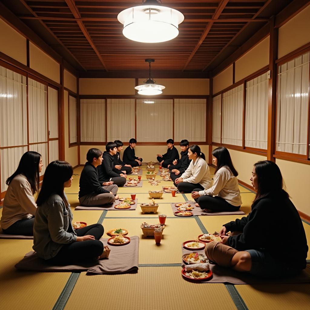 Khong gian chung Jjimjilbang Han Quoc voi nhieu nguoi dang thu gian