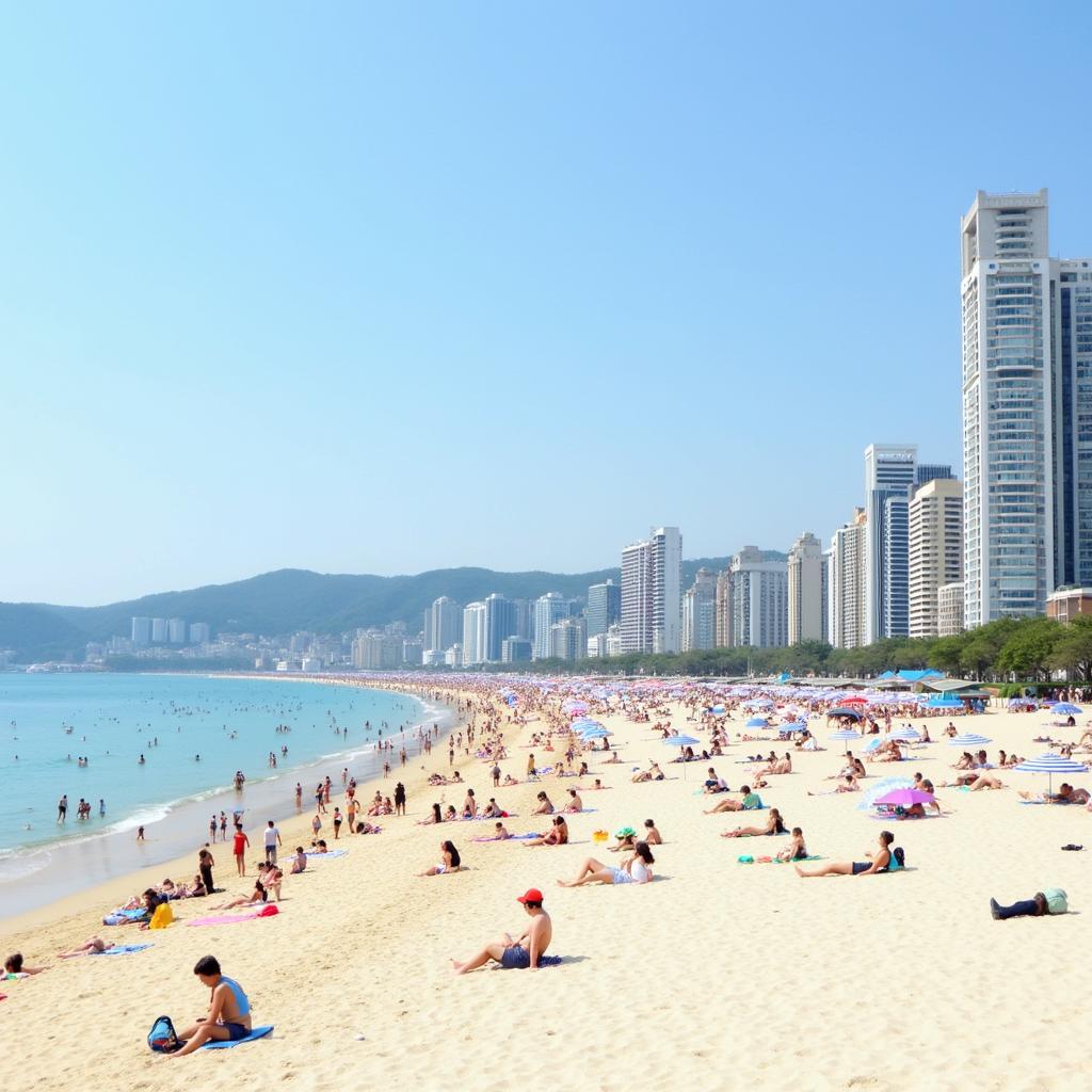 Bãi biển Haeundae Busan Hàn Quốc thu hút đông đảo du khách