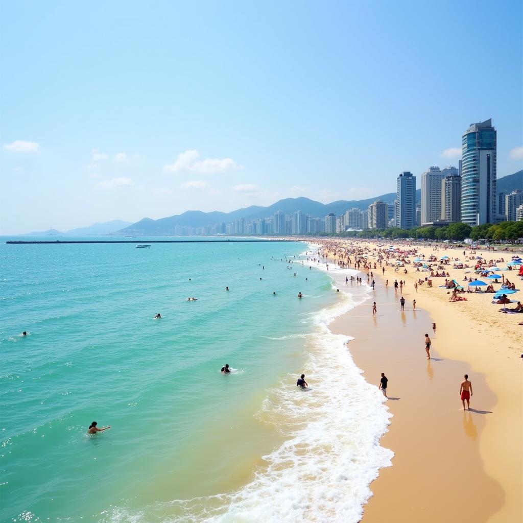 Busan biển Haeundae nắng vàng