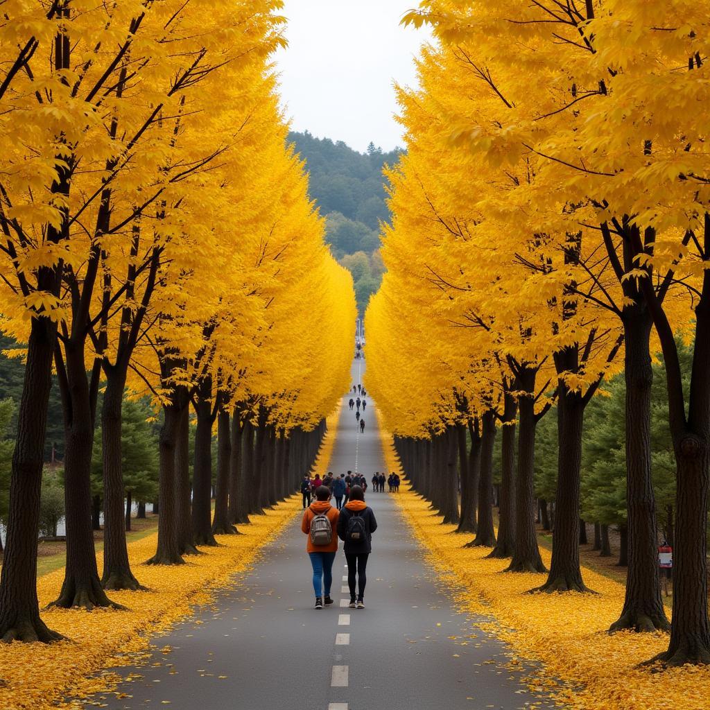 Con đường ngân hạnh mùa thu Hàn Quốc đẹp như tranh vẽ