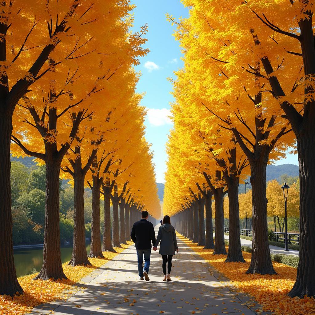 Dao Nami mùa thu lá vàng tuyệt đẹp, điểm đến lãng mạn ở Hàn Quốc